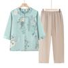 Roupas de Verão da Mamãe 2025 Conjunto de Camisa Feminino para Meia-Idade e Idosos Camiseta Top da Vovó Sogra Verão Estilo Chinês Manga Curta