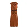 Vestido Midi Ajustado a la Cintura con Cinturón, Estilo Europeo y Americano, Novedad Otoño 2026 para Comercio Exterior Transfronterizo