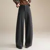 2026 Calças de Lã da Moda Pernas Tortas Relaxadas Femininas Outono Inverno Novas Cintura Alta Emagrecedoras Pernas Largas Calças de Temperamento Versáteis Casuais