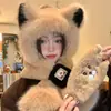 Bonito Sombrero de Oso para Mujer, Nuevo Estilo de Invierno, Felpa, Cortavientos, Engrosado, Cálido, Adelgazante de Rostro, Protector de Orejas, Gorro Bufanda