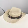 Sombrero de Paja con Visera para Viajes de Verano para Mujer, Sombrero de Playa con Protección Solar Estilo Étnico para Vacaciones en la Costa, Sombrero Jazz Retro Británico para Hombre