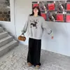 Sudadera con forro polar para mujer, nuevo estilo popular otoño e invierno 2026, manga larga engrosada, gris, cuello redondo, estilo americano, top para primavera y otoño