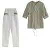 Conjunto Informal de Moda de Algodón y Lino 2026 Nuevo Elegante Conjunto de Lino para Mamá que Reduce la Edad Conjunto de Dos Piezas Adelgazante y Favorecedor para la Figura para Mujer