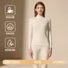 Conjunto de Ropa Interior Térmica Cálida de Cachemira y Seda para Hombre y Mujer Otoño Invierno con Felpa Gruesa Capa Base Cepillada Top de Otoño Pantalones de Otoño