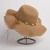 Sombrero de paja de playa para mujer para salidas veraniegas junto al mar, ala ancha protección solar, sombrero de sol versátil para vacaciones