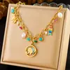 Collar con múltiples colgantes de corazón, sol, luna, elefante estilo europeo y americano, collar de esmalte colorido, cadena para clavícula de acero inoxidable chapado en oro para mujer