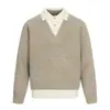 Ropa para Hombre Beijie 2025 Invierno Nuevo Suéter de Bloques de Color Falso de Dos Piezas para Hombre de Punto Cuello Solapa Holgado Pulóver Superior