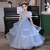 Vestido Infantil de Alta Qualidade Azul Princesa Frente Curta Costas Longas Pequena Anfitriã Vestido para Apresentação de Piano Infantil 2026