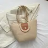 Bolso de Hombro de Paja de Perlas de Gama Alta, Bolso Tejido de Cuerda de Algodón Personalizado, Bolso Tote de Gran Capacidad para Vacaciones en la Playa