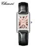 Relojes de Venta Caliente en Tiktok, Reloj de Cuarzo Cuadrado Marca Chenxi, Aleación, Venta Directa del Fabricante, Al Por Mayor en Stock, Correa de Cuero, Modelos para Hombre y Mujer