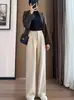 Pantalones de Lana de Pierna Ancha para Mujer Otoño e Invierno 2025 Nuevos Sueltos Adelgazantes de Cintura Alta Talla Grande Rectos Casuales Largos