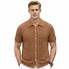 Cardigan Polo Tricotado Masculino de Cor Sólida com Jacquard de Diamante, Manga Curta, Respirável, Casual, Sj0051