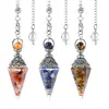 Pêndulo de Cristal Natural Mais Vendido Transfronteiriço com Base de Flor em Prata Antiga, Cone Hexagonal, Ponta Única, para Yoga e Meditação, Pêndulo de Resina com Frequência Ajustável