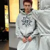 Aliexpress Transfronteiriço Moda Estilo Hip-Hop Americano High Street Casal Esportivo Cardigan com Zíper Moletom com Capuz Pintado à Mão e Calça de Moletom