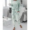 Traje de Otoño e Invierno Nuevo Europeo y Americano Talla Grande Holgado Estampado Tie-dye para Mujer Comercio Transfronterizo Comercio Exterior de Manga Larga Traje de Casa Traje para Mujer