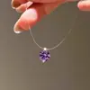 Collar Púrpura Colgante Lágrimas de Sirena Diamante Redondo Hilo de Pescar Invisible Cadena de Clavícula de Lujo Noble para Mujer