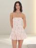 Vestido Estilo Francés Estampado de Deseo Puro Adelgazante con Cuello Halter y Cintura Ceñida Versátil Falda Corta de Corte A