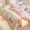 Conjunto de Roupa de Cama Fresco de Algodão Puro Quatro Peças, Lençol e Capa de Edredom 100% Algodão, Conjunto de Três Peças para Dormitório com Lençol de Elástico, Adequado para Todas as Estações