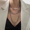 Collar de perlas con cadena de clavícula y cruz ovalada de ojo de gato con incrustaciones de diamantes, collar retro de estilo francés con perla larga distintiva para mujer