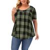 Verano 2024 Transfronterizo Amazon Europeo y Americano Estampado a Cuadros Cuello Redondo Holgado Seda de Leche Talla Grande Top Ropa para Mujer