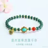 Pulsera de Jade Natural Grado A de Guan Yu con Cuentas Azules de Abaco y Vainas de Loto Joyería Venta al por Mayor en Vivo S5052703