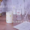 Taza de Vidrio Transparente Resistente al Calor de Alto Borosilicato con Impresión de Fresas, Estilo Ins Lindo Femenino, Corazón Calentado, con Tapa y Popote para Jugo de Leche