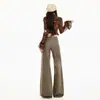 Pantalones largos casuales de pierna ancha, tiro bajo, lavado vintage, color verde y café, longitud extendida, tela de algodón para primavera, para mujer, transfronterizos