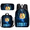 Mochila de Anime 3D Conjunto de Três Peças Roblox Bolsa de Lancheira para Estudante Estojo Roblox Mochila Escolar Estampada com Alças Curvas