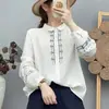 Camisa larga de algodón de gasa de doble capa bordada estilo étnico para mujer, nueva blusa holgada de algodón puro bordada estilo chino, suave y amigable con la piel, moderna