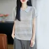 Top de punto hueco de manga corta con cuello polo estilo francés para mujer, nuevo diseño de verano ajustado que favorece la figura, camiseta de manga corta con hombros normales