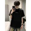 Camiseta de Manga Corta Acolchada en el Hombro Estilo Americano para Hombre, Top Holgado de Peso Pesado con Estampado de Letras, Camiseta Trendy de Marca para Verano