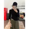Blusa de Manga Longa com Gola Redonda Nantao de Fibra de Bambu para Mulheres, Outono 2026, Corte Slim, Roupa Íntima Modeladora, Camiseta Regular nos Ombros