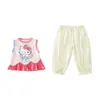 Conjunto de chaleco sin mangas de verano para niñas, color gatito, bloques de color, 2026, nuevo, elegante, de dibujos animados, holgado, dos piezas, atuendo moderno para niños