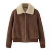 Exportación Transfronteriza Otoño e Invierno 2025 Estilo Europeo y Americano Solapa Manga Larga Piel Integrada Cremallera Chaqueta Uniforme de Béisbol para Mujeres G92549