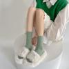 Meias de Outono e Inverno Infantis Estilo Japonês Meias de Fio Macaron Espessadas Caxemira com Listras Estilo Miu Meias Quentes de Tamanho Médio para Meninas