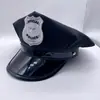 Chapéu Octogonal com Logo de Águia Acessórios de Lingerie Sexy Chapéu de Couro Preto Chapéu de Policial Chapéu de Aeromoça Acessórios de Uniforme Atacado