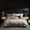 Conjunto de cama de quatro peças estilo nórdico de luxo leve de alta qualidade, 100% algodão, capa de edredom de cor sólida, lençol com elástico, lençol de cima, capa de edredom, acessórios de cama