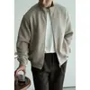Camisa masculina de malha dupla face, duas cores, gola alta, com fio floral de mistura de algodão e poliéster, outono 2026, jaqueta casual canelada e firme