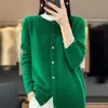 Suéter de Lana Listo para Usar de Una Línea Cárdigan de Punto para Mujer Suéter Adelgazante Abrigo Otoño e Invierno Base Cuello Redondo Manga Larga Top Holgado