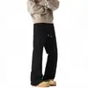 Calça Moletom Cinza com Flor Branca Scimitar Masculina Primavera e Outono Estilo Americano Zíper Lateral Calças Leves Corte Reto Calças Casuais