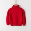 Suéteres de Algodón de Cuello Alto al por Mayor Transfronterizos para Niños y Niñas, Color Sólido Otoño e Invierno, Base Cálida de Punto de Manga Larga