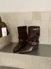 Botines marrones Melard para mujer con aumento interior de altura, punta fina y efecto adelgazante, Botas de cowboy estilo Western para otoño e invierno 2026