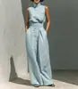 Novedades Primavera/Verano 2026 En Stock Comercio Transfronterizo Moda Femenina Europea y Americana Marca Independiente Algodón y Lino Sin Mangas Pantalón Largo Conjunto Casual para Mujer