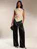 E-commerce Transfronteiriço Roupas Femininas Toque de Luxo Cetim Cor Sólida Calça Wide Leg Caimento Emagrecedor Temperamento para o Trabalho Calça Longa