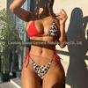 Biquíni de Leopardo com Amarração Lateral Estilo Europeu e Americano para Mulheres, Conjunto de Banho de Duas Peças para Mulheres, Moda Praia Transfronteiriça