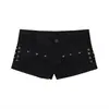 Shorts de mezclilla negros de tiro bajo para mujer, modernos y versátiles, estilo nuevo milenio, subcultura retro ligera, ajustados versátiles, hot pants