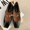 Zapatos Mary Jane de Cuero Plateados Anticolisión Cuadrados de Punta Baja para Mujer, de Primavera, de Tacón Bajo, con una Sola Correa, Poco Profundos, Versátiles, Antideslizantes