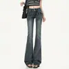 Jeans Micro-Flare Lavado da Moda para Mulheres, Tamanho Grande, Novo Estilo para o Início do Outono, Emagrecedor, Design Bordado com Rebites, Boca de Sino