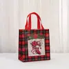 Nueva Bolsa de Compras Navideña de Tela No Tejida a Cuadros Rojos Caricatura de Reno Azúcar Bolsa de Dulces Navideños Bolsa de Regalo para Galletas