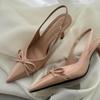 Zapatos de tacón alto franceses, sandalias de punta cubierta, zapatos de hada 2025, nuevo temperamento de primavera y verano, socialité, nude, zapatos de punta